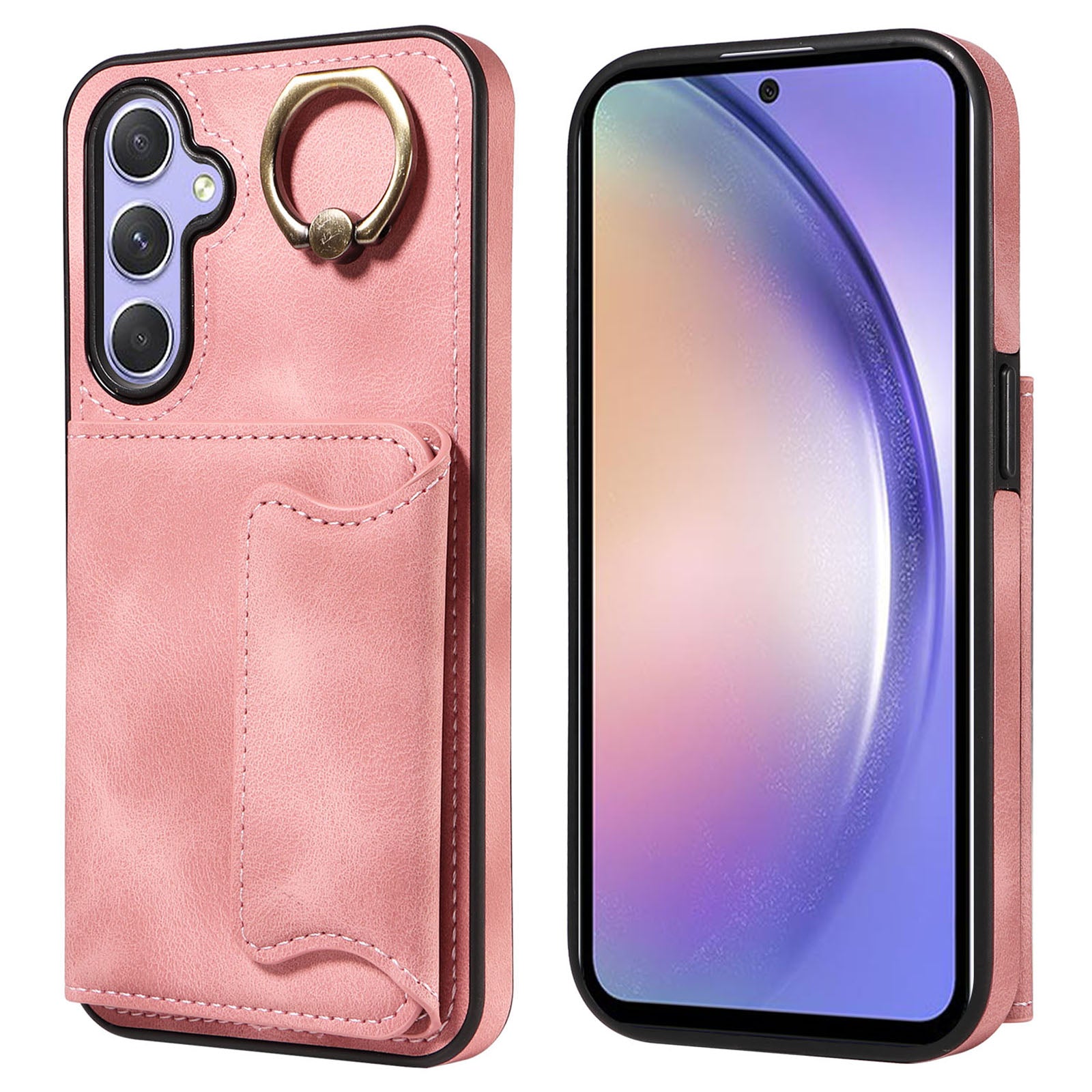 001 For Samsung Galaxy A54 5G Card Holder Phone Case Ring Kickstand Anti-drop PU Leather TPU Cover 001 For Samsung Galaxy A54 5G Card Holder Phone Case Ring Kickstand Anti-drop PU Leather TPU Cover